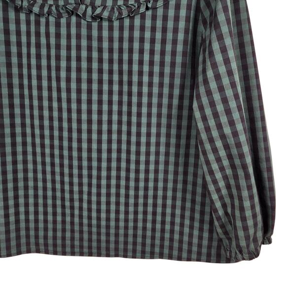 Draper James RSVP Gingham Ruffle Neck Blouse Women’s XL Green Black Check - Picture 9 of 11